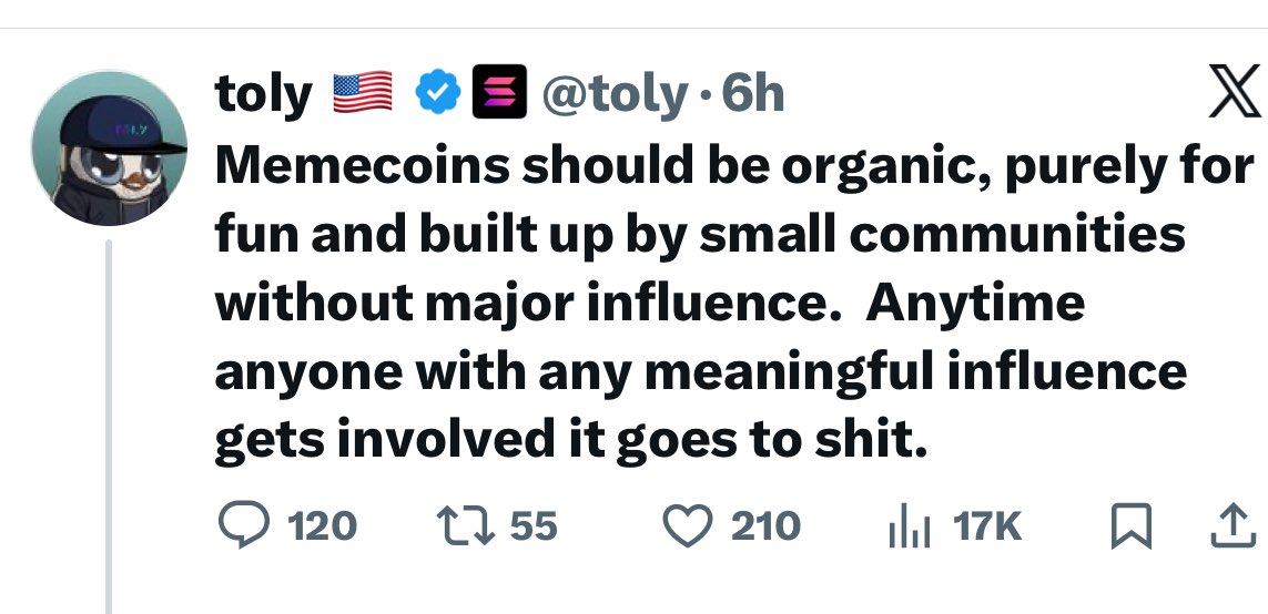 Caesarapememe's tweet photo. @alexkarn13 @KayTheDoc Because there was no community, no organic, everyone took it as casino and they want toly to promotes it. Pump then out then whoever bought top goodbye. 

I agree with toly, should do organic and build for fun communities https://t.co/LPke3vVwkn