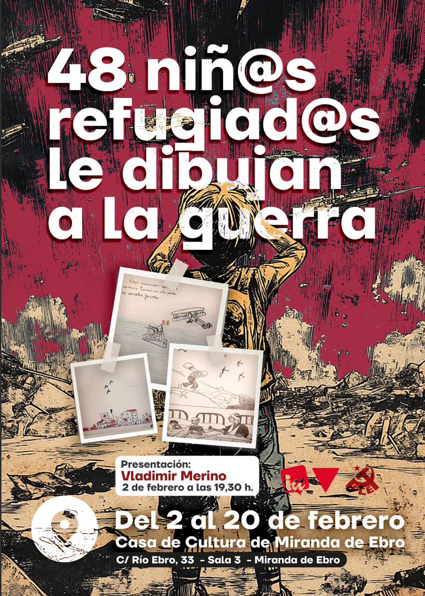 Exposición "En todo conflicto bélico los más pequeños acaban siendo protagonistas de un sufrimiento injusto e innecesario que les hace volverse vulnerables ante tanta tragedia y dolor".
📆Del 2 al 20 de febrero
🏡 Casa de Cultura de #MirandaDeEbro

cyl.pce.es/exposicion-48-…