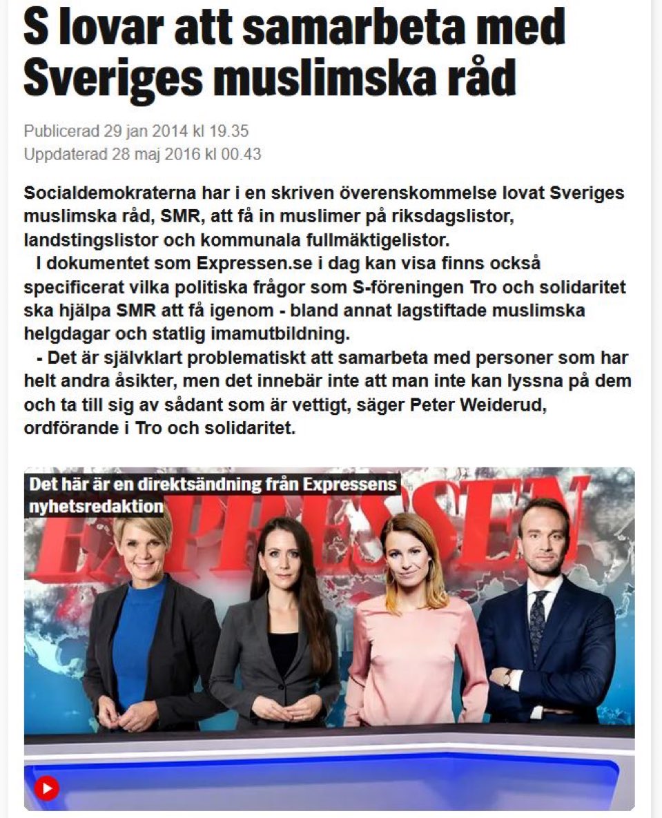 Socialdemokraterna har under lång tid aktivt försökt islamisera Sverige i utbyte mot röster. Det här behöver vi ha en stor öppen debatt om.