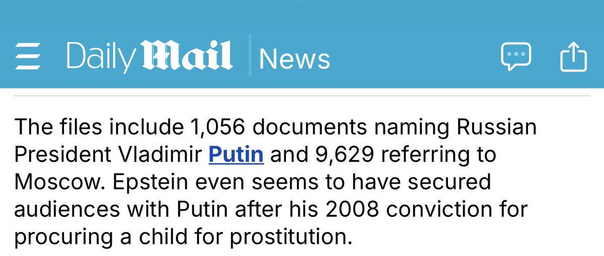 Sasha is now writing angry comments to the Daily Mail, which reported that Putin is mentioned in the Epstein files thousands of times. 

Smol bean travel blogger who just wants the world to learn about Russia, you see.