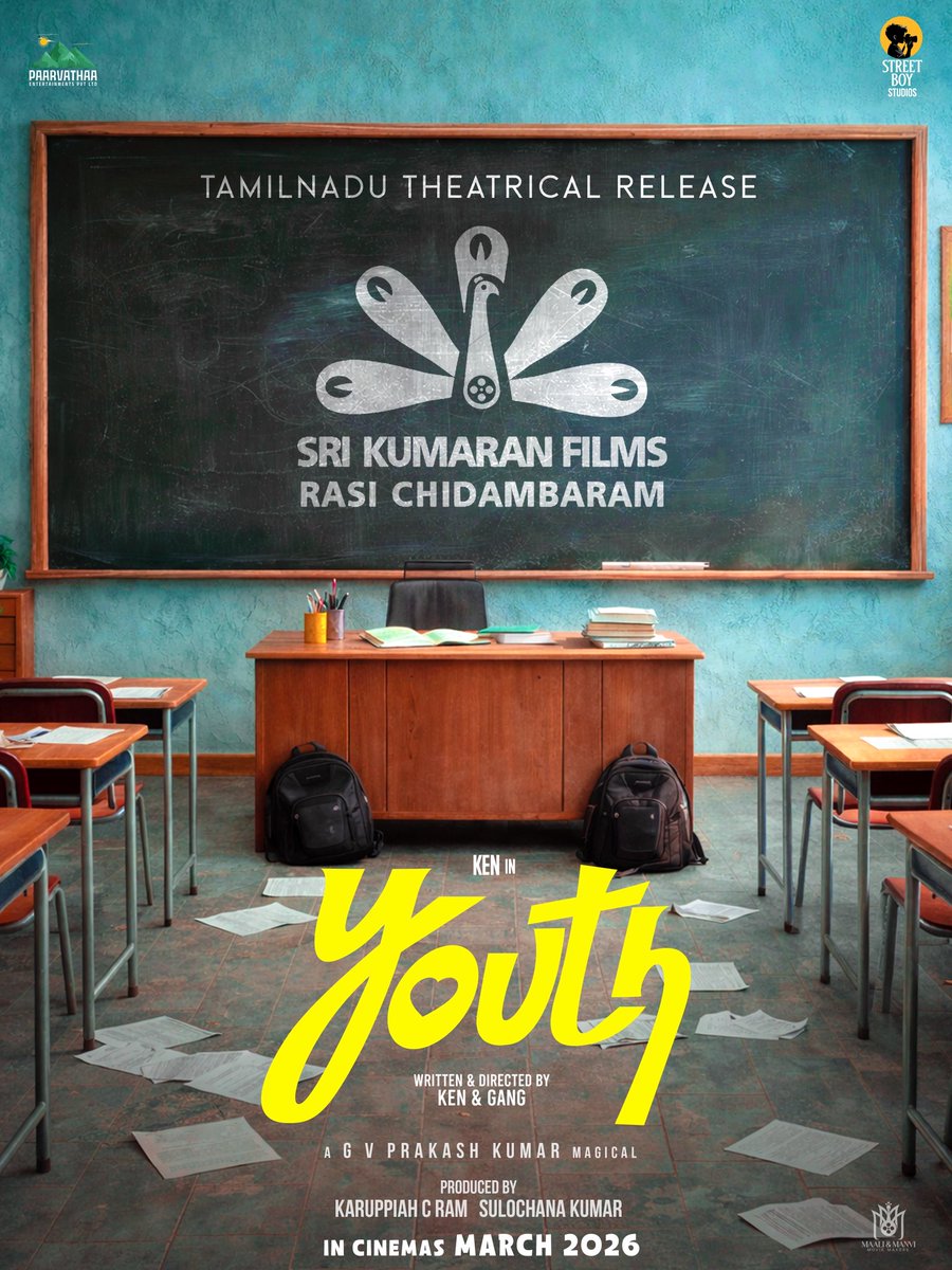Proud to partner with #SriKumaranFilms and Rasi Chidambaram sir for a grand Tamil Nadu theatrical release of #Youth ⭐️

The fun begins this March. 🎬🔥

#Paarvathaa01 × #KenKarunaas
#KenInYouth

<a href="/KenKarunaas/">Ken Karunaas</a> <a href="/gvprakash/">G.V.Prakash Kumar</a> <a href="/The_KCR/">Karuppiah C Ram</a> #SurajVenjaramoodu #Devadarshini #SulochanaKumar