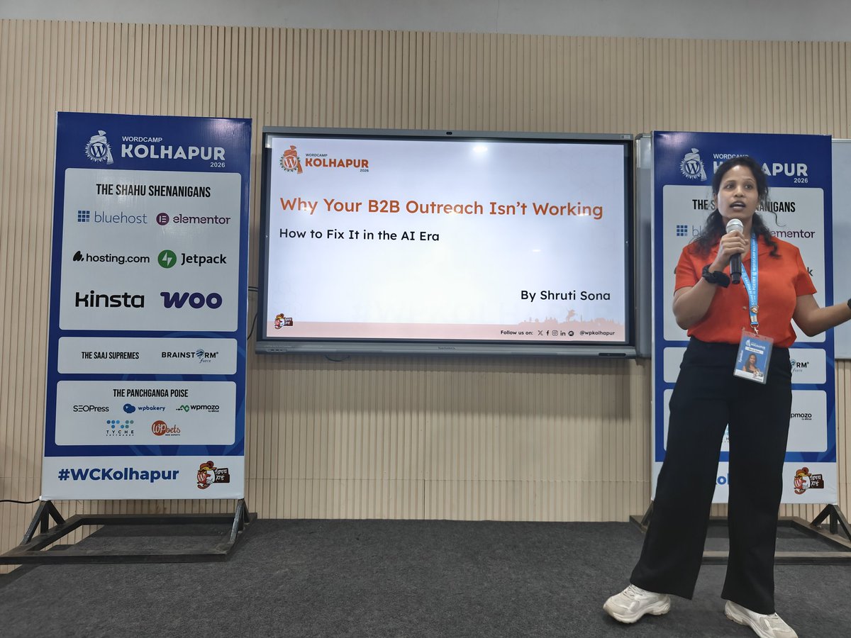 shinils's tweet photo. @WPKolhapur @palvepratham 8th and very crucial talk titled 'Why Your B2B Outreach Isn't Working and How to Fix It in the AI Era' by @shrutisonashrma.
#WCKolhapur | @WPKolhapur | #Outreach #EmailDeliverability https://t.co/gCwKzSh87x