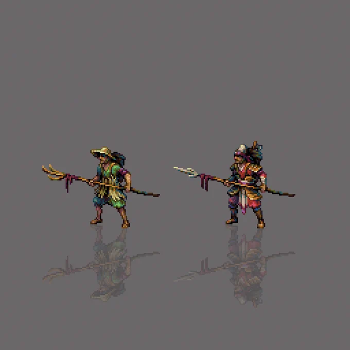 Now that the new Songs of Conquest Yulan faction is announced, I can show all the unit designs I did for it. First up the tier 1 unit and its upgrade- Conscript and Mandate Guard. Christian Knutsson as art director. #pixelart