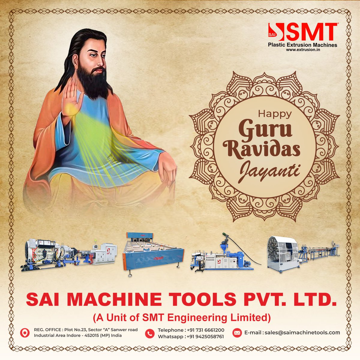 saimachinetools's tweet photo. Warm greetings on Guru Ravidas Jayanti.
May his teachings of equality, harmony, and devotion inspire us all. 🙏
— Sai Machine Tools Pvt. Ltd.
#GuruRavidasJayanti #GuruRavidasJi #SaiMachineTools https://t.co/Xpf9mCBZ5i
