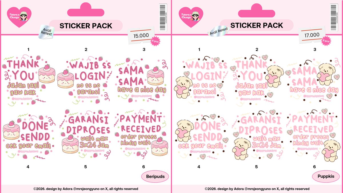 mrsjeongyuno's tweet image. help rt thankyouu♡ 

halooO guyss ada ready stock sticker wa nih yuk dipilih&amp;gt;&amp;lt;
🍥price start 10k
🧁get 6 pcs

stiker pack rs tele wm ba profneeds #zonauang