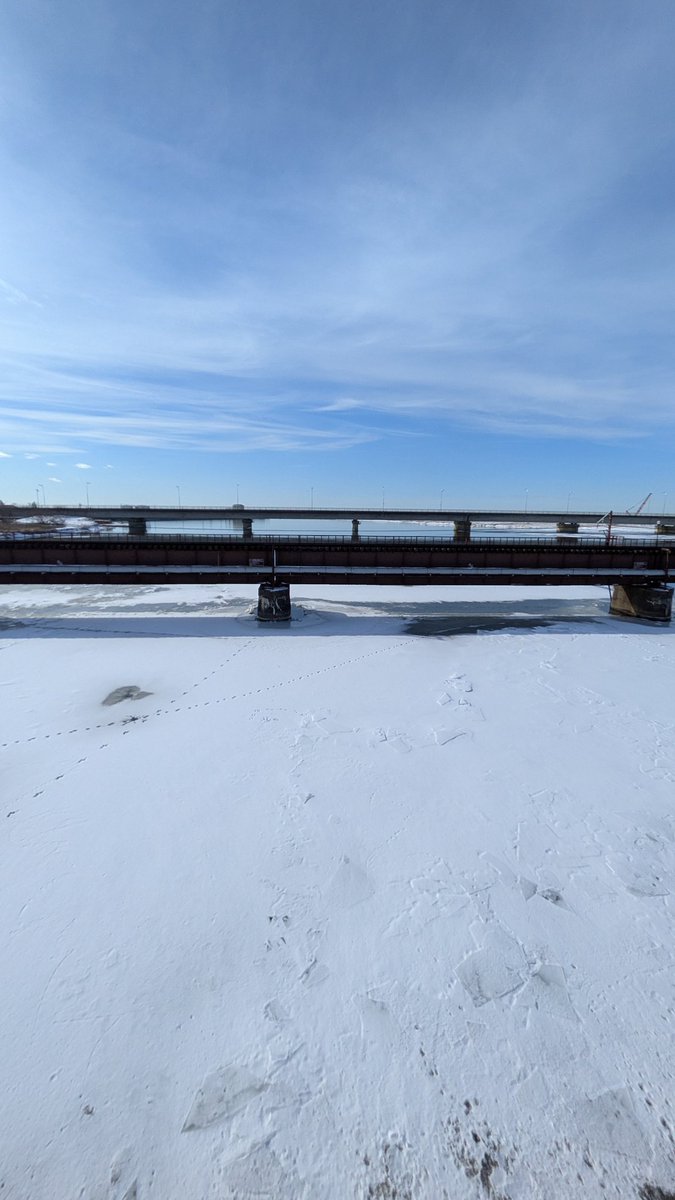 tktt's tweet image. 新川橋から新釧路川の河口方面。
この白い雪原は川の（氷の）上。