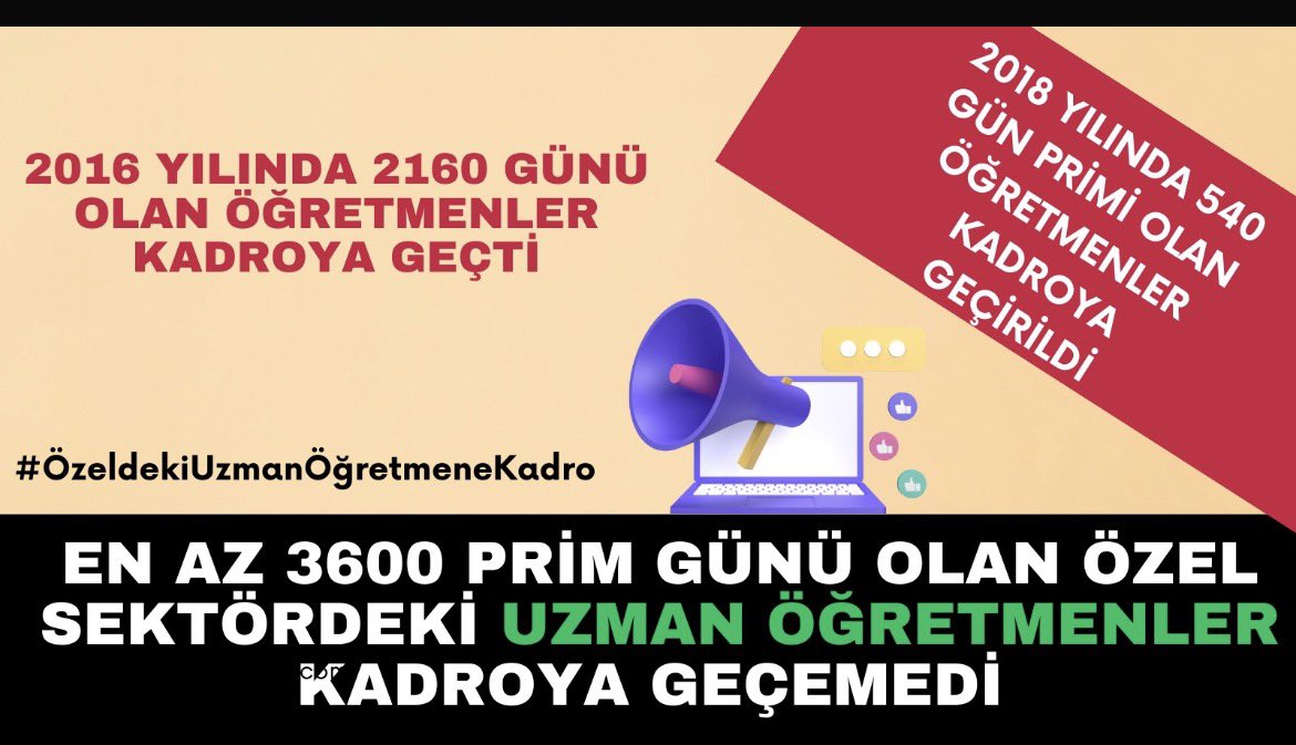 2016 da dersane öğretmenleri
2017 de anlamsız  bir şekilde ücretli öğretmenler atandı.Özel sektörde yıllarca çalışmış olan öğretmenlerden atama yapılmadı.
#Özeldekiuzmanöğretmenekadro
#ÖzeldekiUzmanÖğretmeneKadro 
<a href="/oktay_saral/">Oktay SARAL</a> <a href="/fuatoktay/">Fuat Oktay</a> <a href="/RTErdogan/">Recep Tayyip Erdoğan</a>