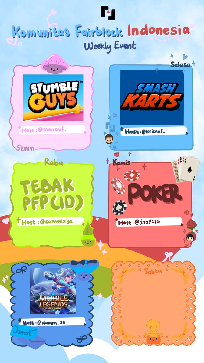 Weekly Event Fairblock Indonesia Regional - WEEK 1 on Februari 🎮🇮🇩

gFairy Shroomies! 💙
Yuk ramaikan weekly event bersama Komunitas Fairblock Indonesia <a href="/0xfairblockID/">0xFairyID</a>. Event-event seru ini kita bakal ditemenin para host yang gak kalah seru juga!

🗓 Jadwal Event:

SENIN, 1