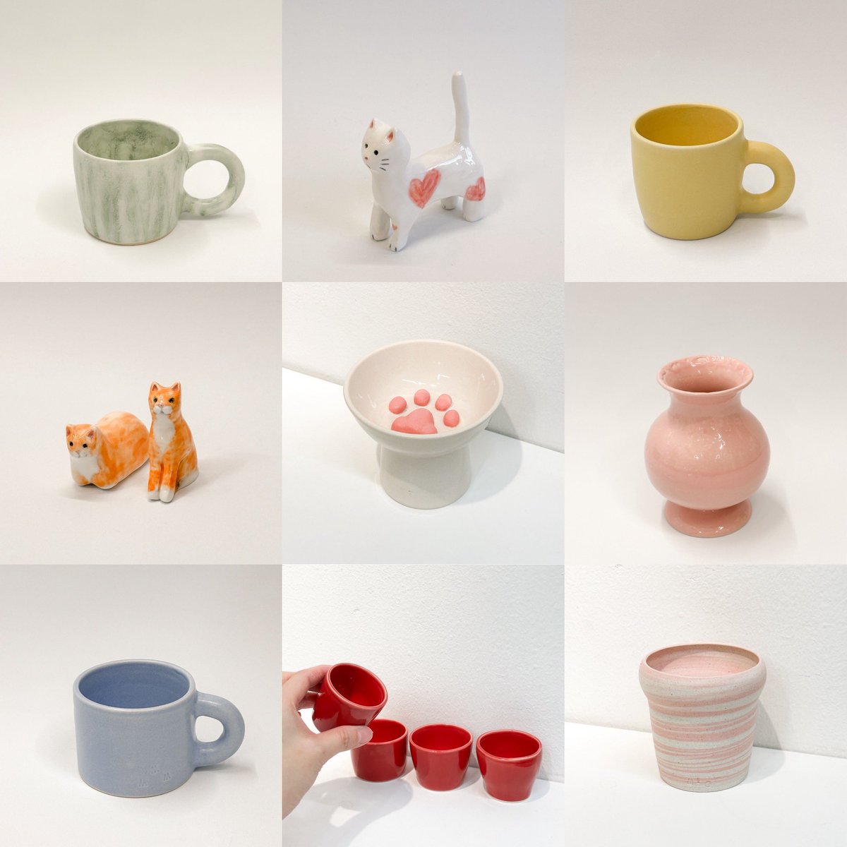 언제나 새로운 작업 구상과 활기로 
즐거운 수업 시간을 만들어주시는 
미래님의 기물을 소개합니다.

화병 작업 이후 정형 실력이 부쩍 늘어
굽이 높은 고양이 밥그릇도 멋지게 완성하셨어요.
최근 작업한 머그컵 역시 손잡이를 꼼꼼히 붙여주셔서
갈라짐 없이 잘 나와주었습니다😊