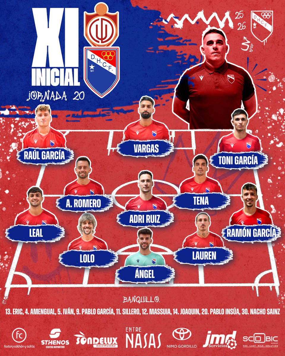 _Doshermanascf's tweet photo. 1️⃣1️⃣ | 𝗢𝗡𝗖𝗘 𝗜𝗡𝗜𝗖𝗜𝗔𝗟
Este es el once elegido por Emilio Fajardo para el encuentro de hoy.
#UtreraDosHermanasCF
#AquíNadieSeRinde
#AúnQuedaLoMejor https://t.co/fApfpaiGl1