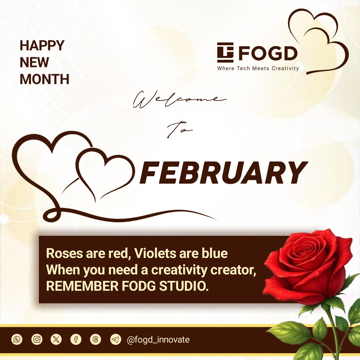 FOGDinnovates's tweet photo. Roses are red ๐น
Violets are blue ๐
When u need a creativity Creator,
REMEMBER FODG STUDIO ๐ฅ
#HappyNewMonth #NewMonthNewVibes #CreativeFire #FODGStudio #CreativeMinds #InspirationLoaded #VisionToReality #BreakthroughSeason #CreativeWins #ArtAndSoul #FebruaryVibes #LetsCreate https://t.co/01pQ4k1gsg