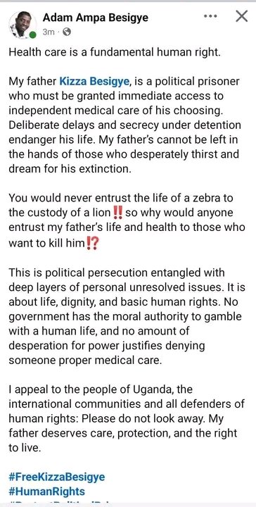 ChillerNumber1's tweet photo. HEART BREAKING!
Dr. Kizza Besigye 's son Ampa Besigye comes out to speak to the Junta about his father's health. https://t.co/0cnaEd69pz