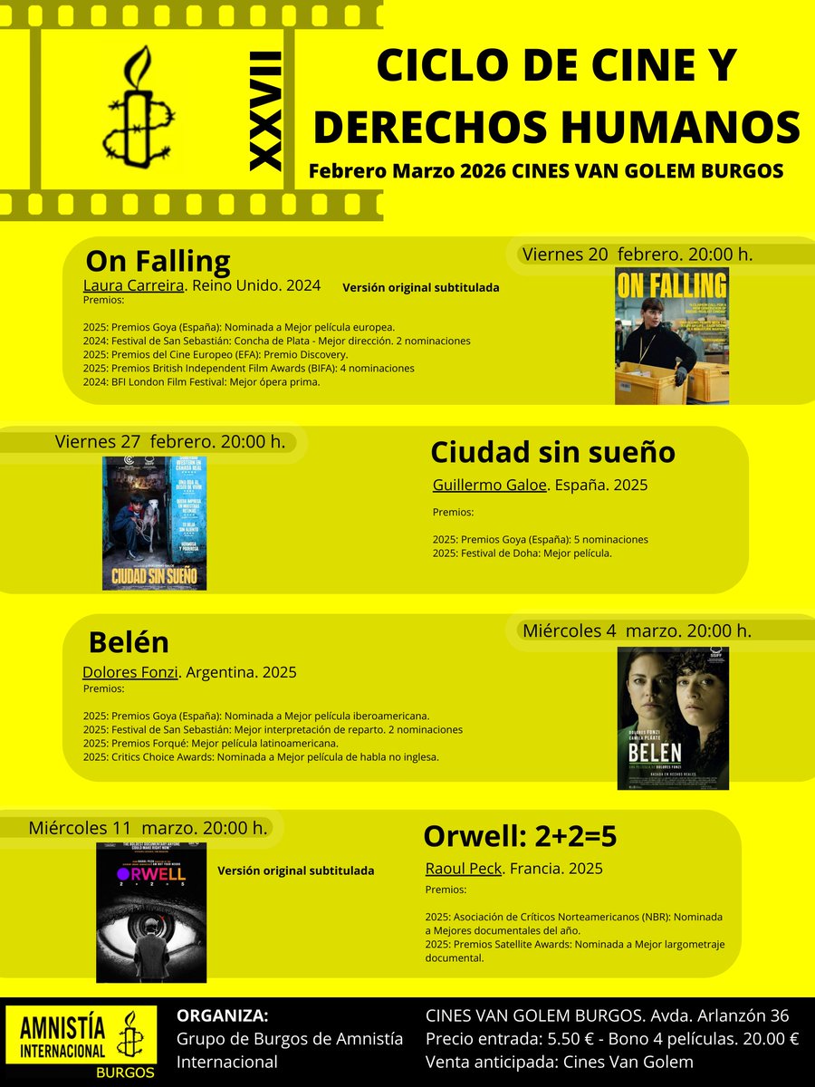 Se acerca ya el esperado ciclo de cine y derechos humanos de Amnistía Internacional. Y ya son 27. Una buena oportunidad para ver buen cine y colaborar en la defensa de los #DerechosHumanos <a href="/amnistiaespana/">Amnistía Internacional España</a> <a href="/amnistiacyl/">Amnistía Internacional Castilla y León</a>