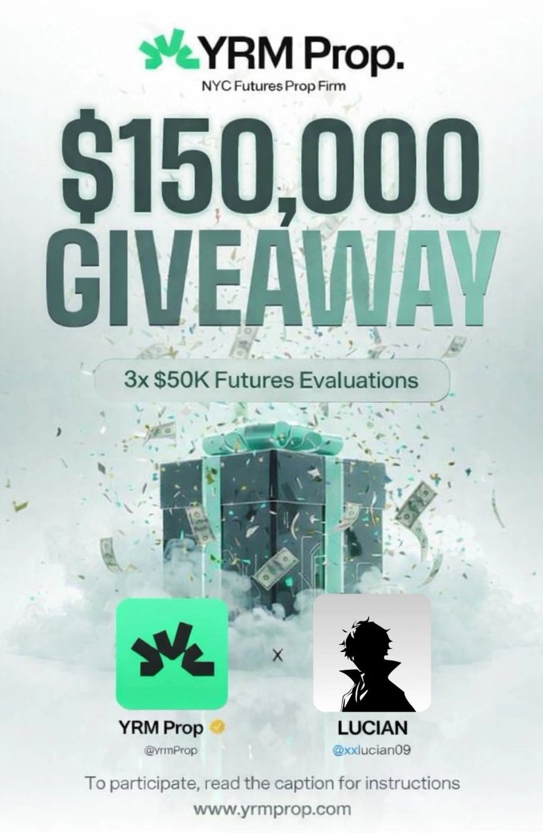 ✨ @yrmprop 150k futures evals GIVEAWAY 🔥

1️⃣ Follow @yrmprop <a href="/xxlucian09/">Lucian</a>
2️⃣ Tag 3 friends
3️⃣ Repost this giveaway and quoted post
4️⃣ Join the discord: discord.gg/yrmprop

Also follow: @hideoutcoms <a href="/StylishDegen/">StylishDegenDiaries</a> <a href="/Nikiknowss/">Trader NiKi</a> <a href="/TraderKaizen0/">Kaizen | 改善</a> <a href="/SpongeVolts/">SPONGE</a> <a href="/Madnessnft_/">Madness</a> <a href="/_rough1/">wreckitraf</a>