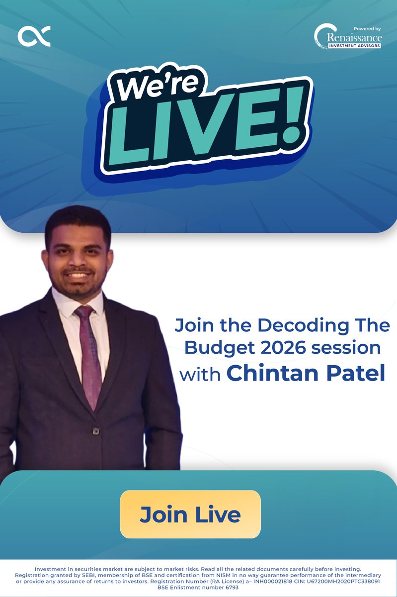MyAdvisorAlpha's tweet photo. 🔴 We’re LIVE NOW!

Join Chintan Patel as he decodes Budget 2026  key investor takeaways, sector winners &amp; what truly matters.

▶️ Watch live: https://t.co/TfiI6symi7

#Budget2026 #LiveNow #Investing #UnionBudget2026 #IndianMarkets #NirmalaSitharaman https://t.co/SzAzezdxyq