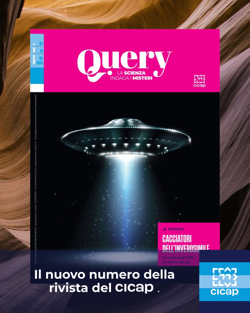cicap's tweet image. E' uscito il nuovo numero di #Query! 🗞

È possibile studiare seriamente qualcosa che forse non esiste? Questo numero si occupa di #UFO con una panoramica sulla storia dell’#ufologia razionale.

👉 Scopri l’indice completo: queryonline.it/2026/01/27/que…

#CICAP