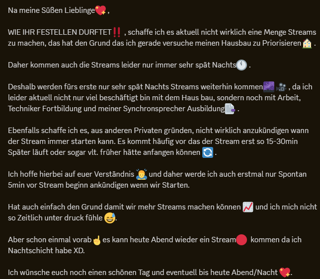 Spoiler ALARM‼️

Ein "kleiner" Text warum aktuell bei mir so wenig Streams und allem kommen🤷‍♂️. Ich muss aktuell einige andere Sachen Priorisieren damit ich mal im Leben etwas mehr voran komme XD.

Ich hoffe auf das Verständnis meiner Community aber ich weiß ihr seid der Hammer🙏!