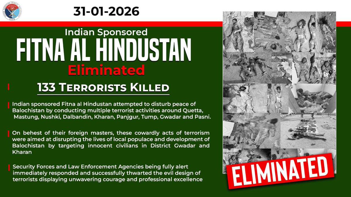 On 31 January 2026, terrorists of Indian sponsored Fitna al Hindustan attempted ...