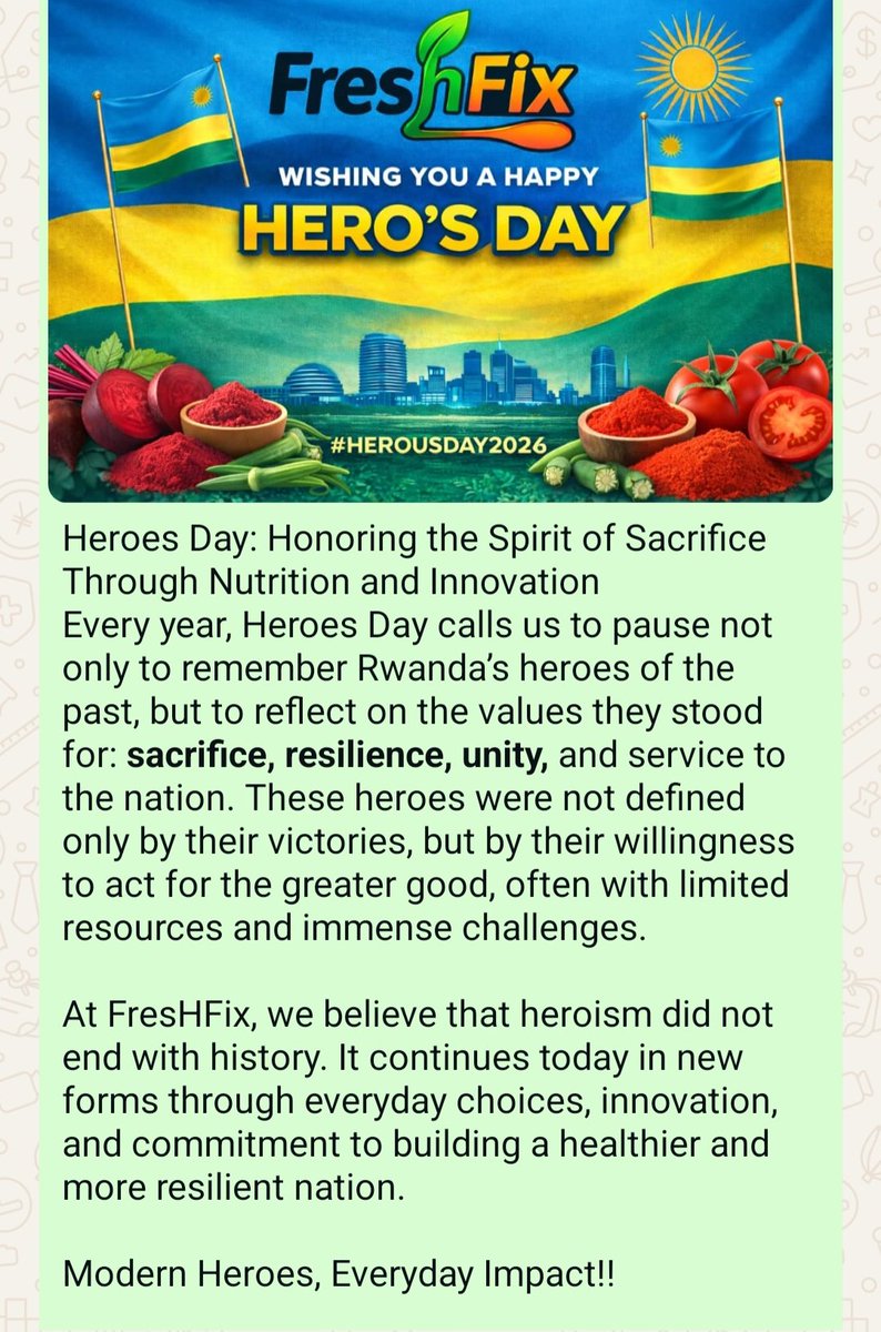 Vegetsolutions's tweet photo. @PaulKagame Happy Hero's day!! A real definition of a Hero!! I greatly honor  follow your footsteps choosing purpose over profit to build the future you fought for!!!
https://t.co/ESVi4TktSn
@RwandaLocalGov https://t.co/sVKlDdb0iL