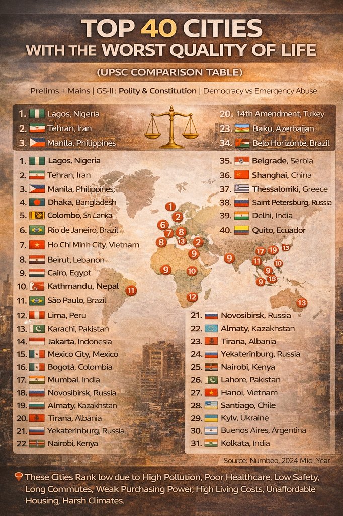 ravindra8604's tweet photo. โ ๏ธ Ye city ranking hai, country ranking nahi.
#QualityOfLife #IndiaCities #UrbanIssues #Numbeo ๐๐ https://t.co/8WNlHhwIpd
