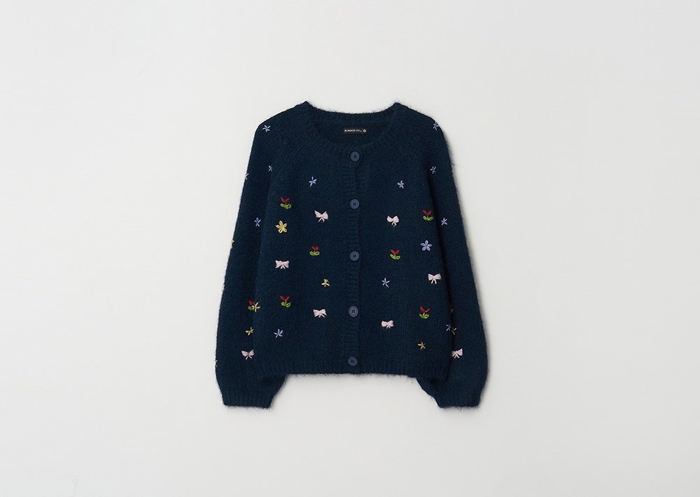 Taeyeon Cardigan 론론 (RONRON) PETIT EMBROIDERY KNIT CARDIGAN NAVY
