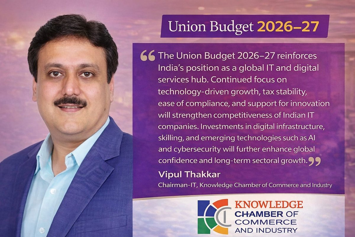 🇮🇳 #UnionBudget2026_27 strengthens India’s role as a global IT &amp; digital services hub 🚀
Focus on tech-led growth, tax stability, ease of compliance, AI, cybersecurity &amp; skilling will drive long-term competitiveness and global confidence.

#UnionBudget2026 #DigitalIndia