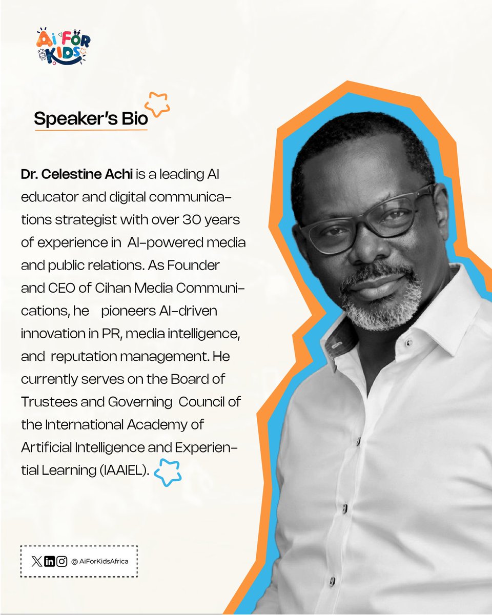 AiForKidsFDN's tweet photo. 𝐖𝐞’𝐯𝐞 𝐎𝐟𝐟𝐢𝐜𝐢𝐚𝐥𝐥𝐲 𝐂𝐨𝐦𝐦𝐞𝐧𝐜𝐞𝐝 𝐏𝐫𝐨𝐣𝐞𝐜𝐭 𝐀𝐈𝐅𝐎𝐑𝐄𝐃𝐔𝐂𝐀𝐓𝐎𝐑𝐒!🥳

Our FIRST session kicks off today with Dr. Celestine Achi, a seasoned AI educator and communications strategist with decades of experience shaping AI-driven media, learning, and innovation.💡

🕗 Time: 8:00 PM
📍 Venue: Google Meet

We’re starting strong.💪🏾

#aiforkidsafrica #artificialIntelligence
#aiforlearning
#aiforkids
#aiforeducation