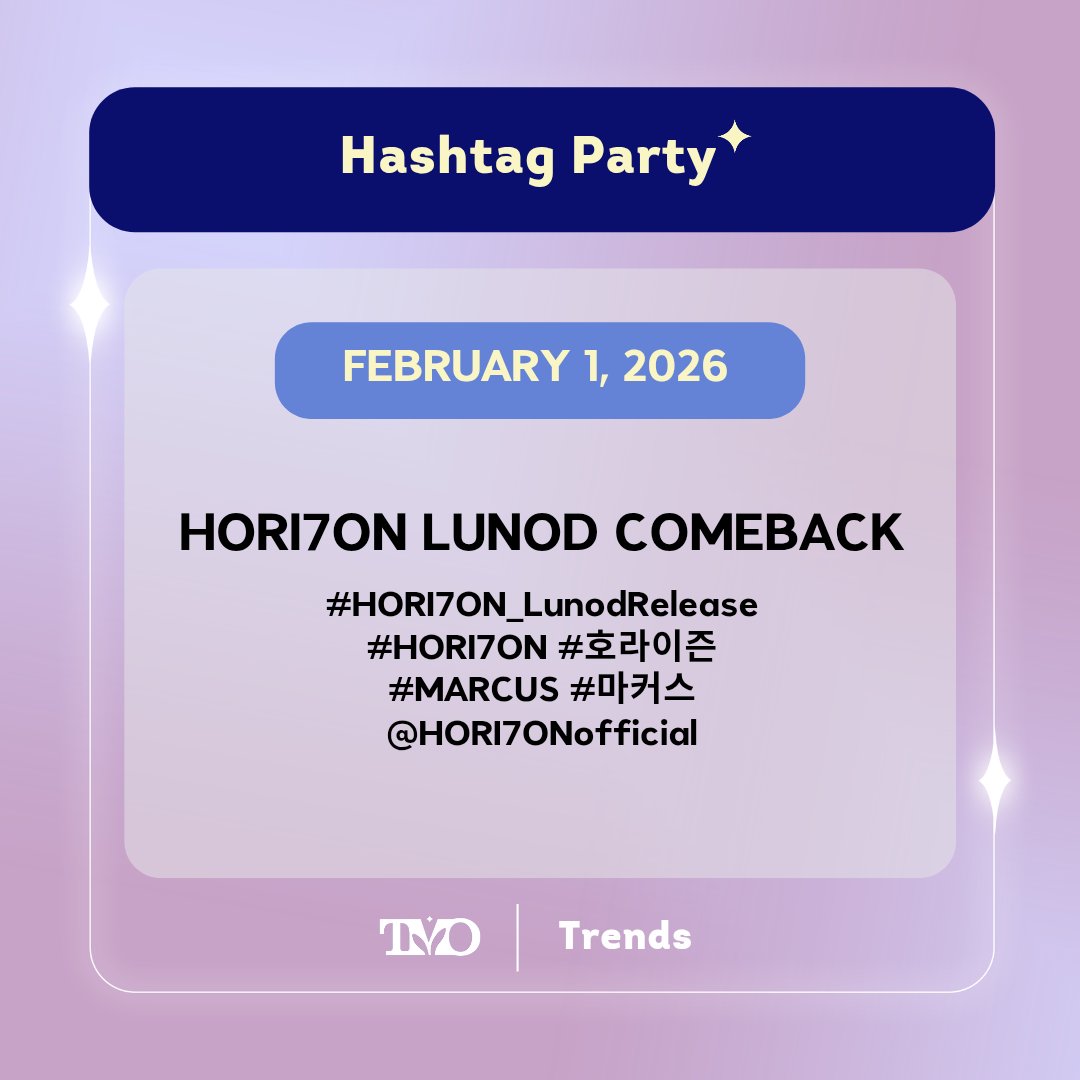 [📊] HORI7ON 'LUNOD' COMEBACK TAGS

🗓️: 2026.02.01 (Sunday)
⏰: 70:00 AM PHT+

Don't forget to use the tags below! 👇🏻

HORI7ON LUNOD COMEBACK
#HORI7ON_LunodRelease
#HORI7ON #호라이즌
#MARCUS #마커스
<a href="/HORI7ONofficial/">HORI7ONofficial</a>