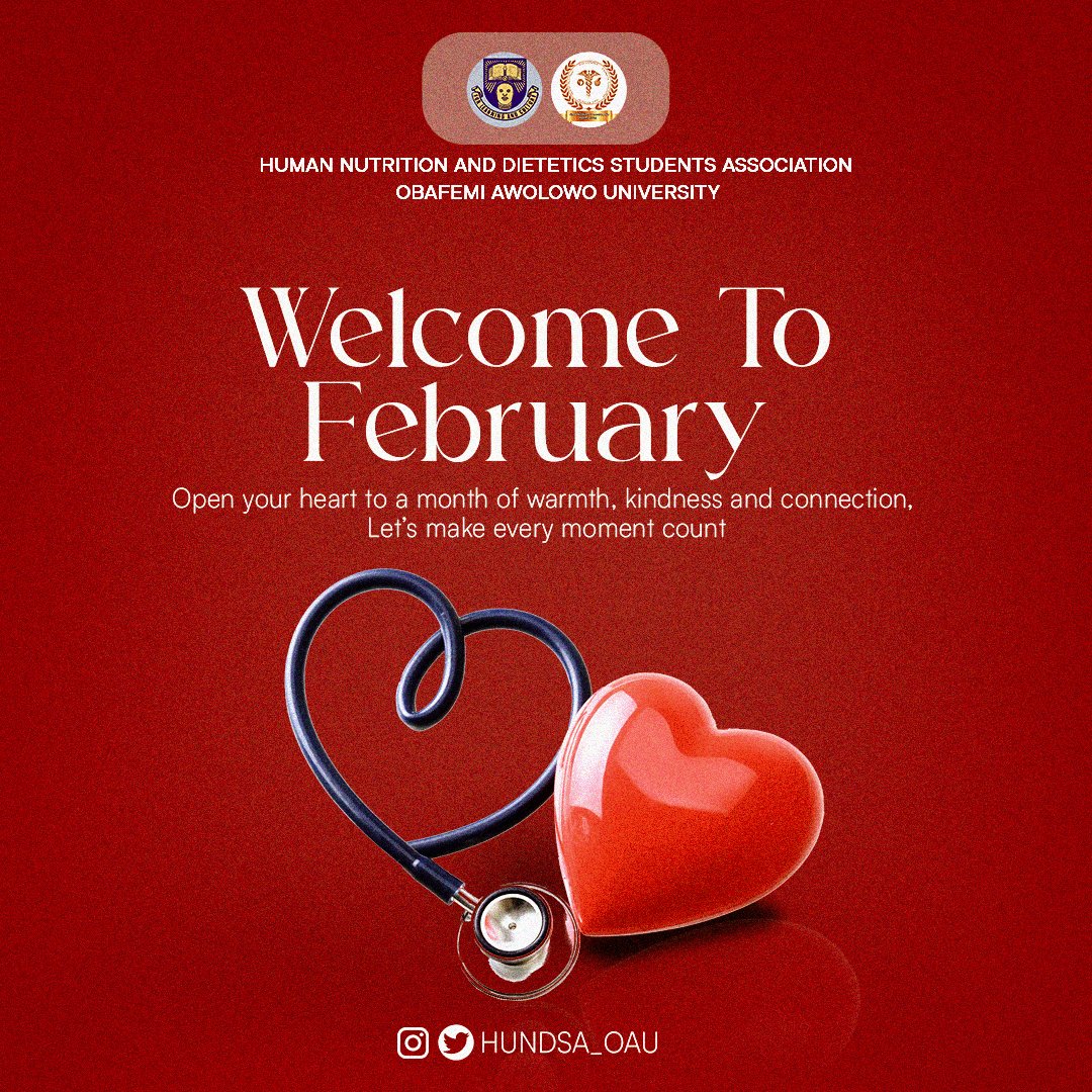 HUNDSA_OAU's tweet photo. HUMAN NUTRITION AND DIETETICS STUDENTS' ASSOCIATION

📧 Email: humannutritionanddietetics10@gmail.com  

IG :https://t.co/bCnEdRZlIO

Twitter/X: https://t.co/UUazijI3n7

1 February, 2026

==========🟠🟤=========
*WELCOME TO FEBRUARY😊❤️*

==========🟠🟤========= https://t.co/8p2KpFehjT