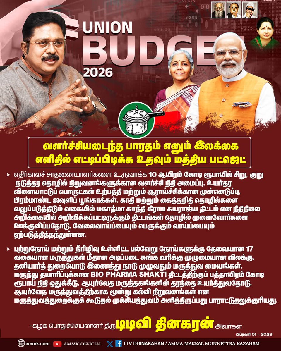 ChannelMksp's tweet photo. வளர்ச்சியடைந்த பாரதம் எனும் இலக்கை எளிதில் எட்டிப்பிடிக்க உதவும் மத்திய பட்ஜெட்!
#AMMK #TTVDhinakaran https://t.co/q6isVWHO4D