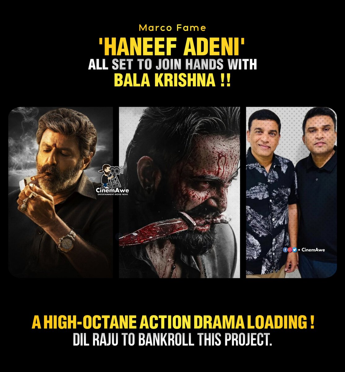 CinemAwe_'s tweet photo. #BalaKrishna ~ #HaneefAdeni ~ #DilRaju 💥🔥 https://t.co/YHrA9ZGtNL