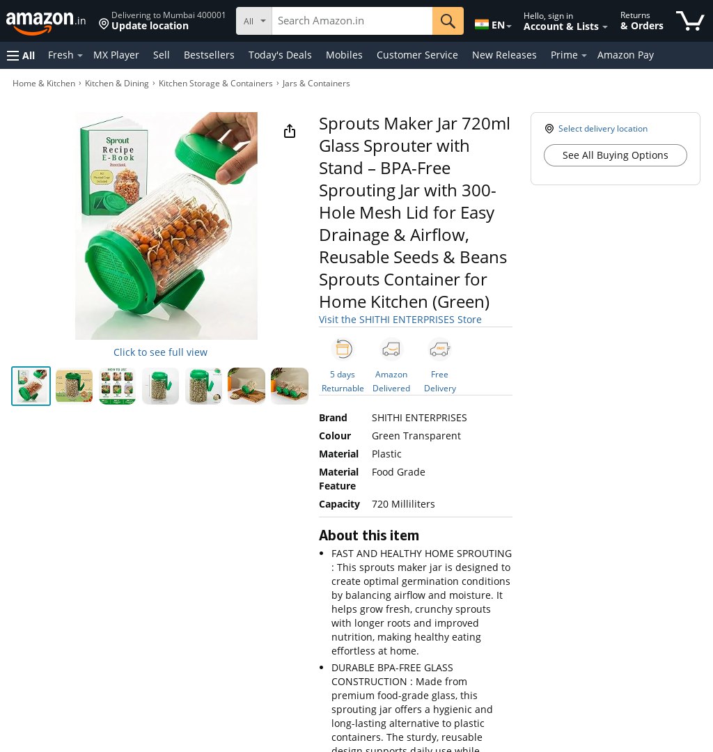 DealZille's tweet image. 🚨Green Sprout Deal!  
Sprouts Maker Jar 720ml – ₹299 MRP: ₹499  
Selling fast  
amazon.in/dp/B0GGHD4XK7?…  
#ad #sprouting #kitchen #Amazon