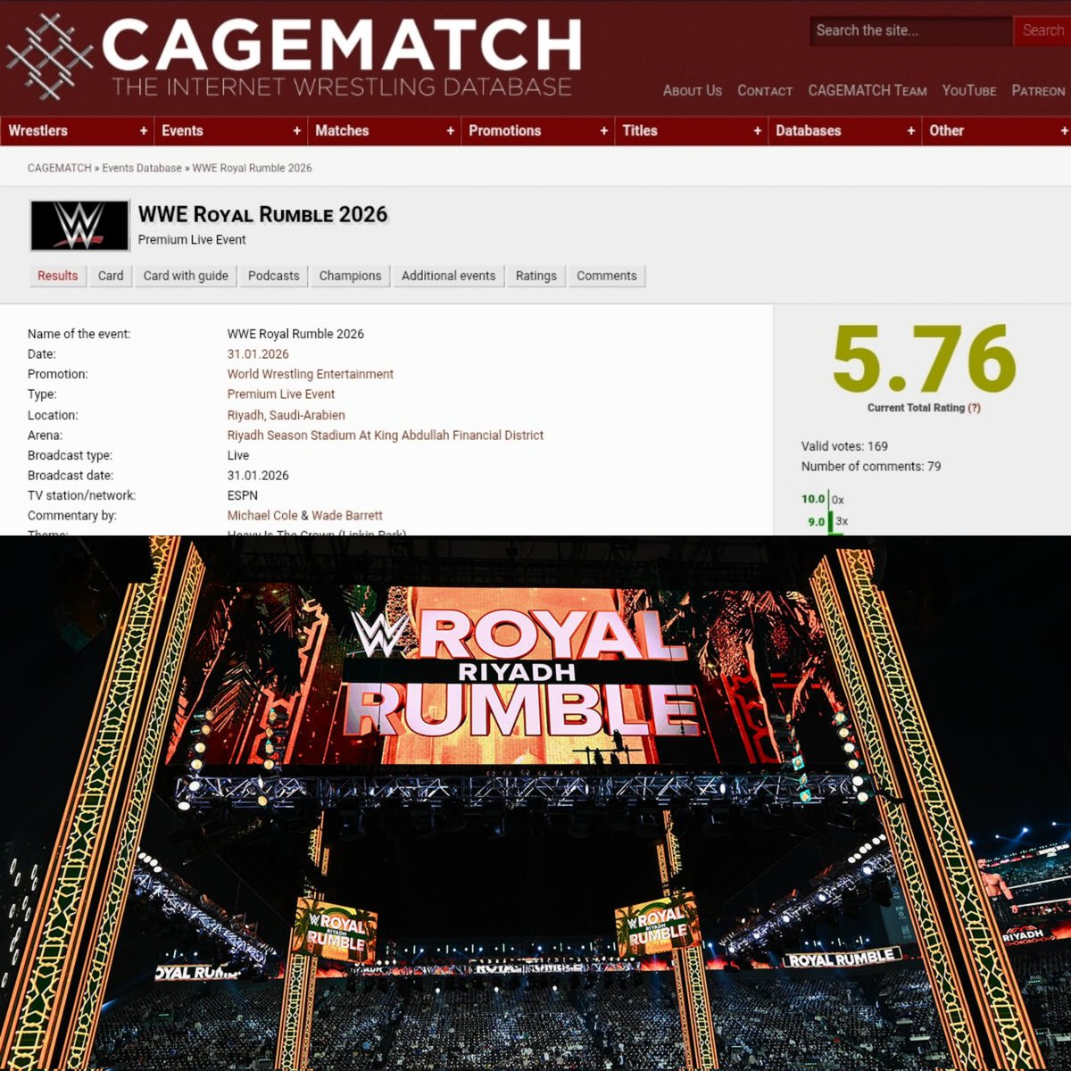 the_PrinXe03's tweet image. 🚨🚨🚨🚨🚨🚨🚨🚨🚨🚨🚨🚨🚨🚨

 حصل عرض الرويال رامبل 2026 على تقييم 5.76/10 على موقع CageMatch

#RoyalRumble