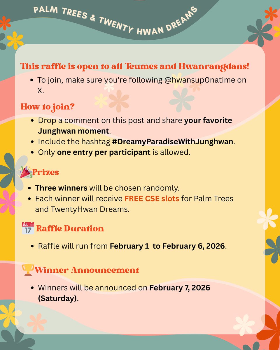 DROP YOUR FAVE JUNGHWAN MOMENT 🐮💭

Join the raffle for Palm Trees &amp; TwentyHwan Dreams 🌴✨

🎁 FREE CSE slots up for grabs!

#SOJUNGHWAN #소정환 
#DreamyParadiseWithJunghwan
<a href="/treasuremembers/">TREASURE</a>