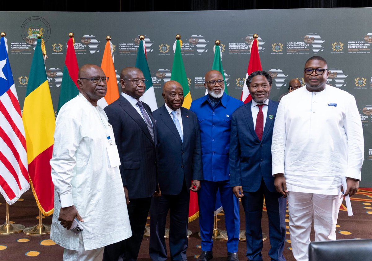 SLinghana's tweet photo. “This moment demands coordinated and decisive action,” President Bio said, at the Consultative Conference on Regional Cooperation and Security held in Ghana and convened by Ghana's President John Dramani Mahama. https://t.co/ckTRJEH6Qb