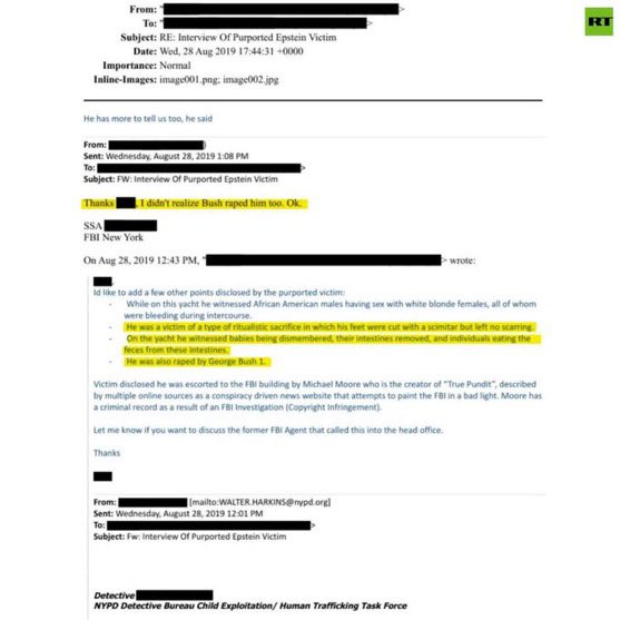 Epstein Dosyası 

Amerikan başkanları Bush ve Clinton erkek çocuklara tecavüz etmiş 

Bu çocuklar daha sonra parçalanıp yamyam gibi yenilmiş