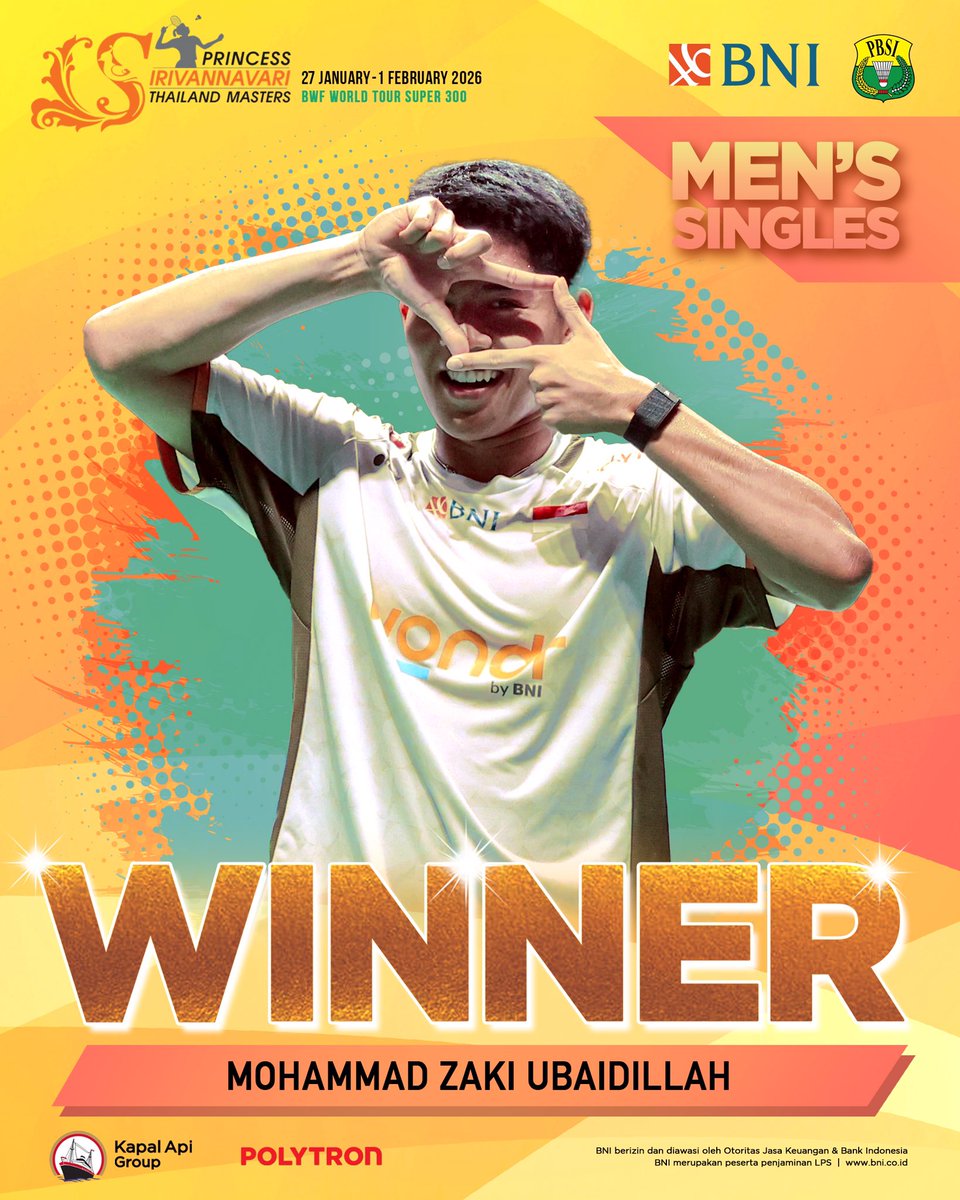 INABadminton's tweet photo. 4 gelar juara dan 2 runner up berhasil diboyong Merah-Putih dari Thailand Masters 2026.

Terima kasih Moh. Zaki Ubaidillah, Adnan Maulana/Indah Cahya Sari Jamil, Leo Rolly Carnando/Bagas Maulana, Amallia Cahaya Pratiwi/Siti Fadia Silva Ramadhanti, Raymond Indra/Nikolaus Joaquin, Bobby Setiabudi/Melati Daeva Oktavianti. 🇮🇩🏅✨

#BadmintonIndonesia #ThailandMasters2026