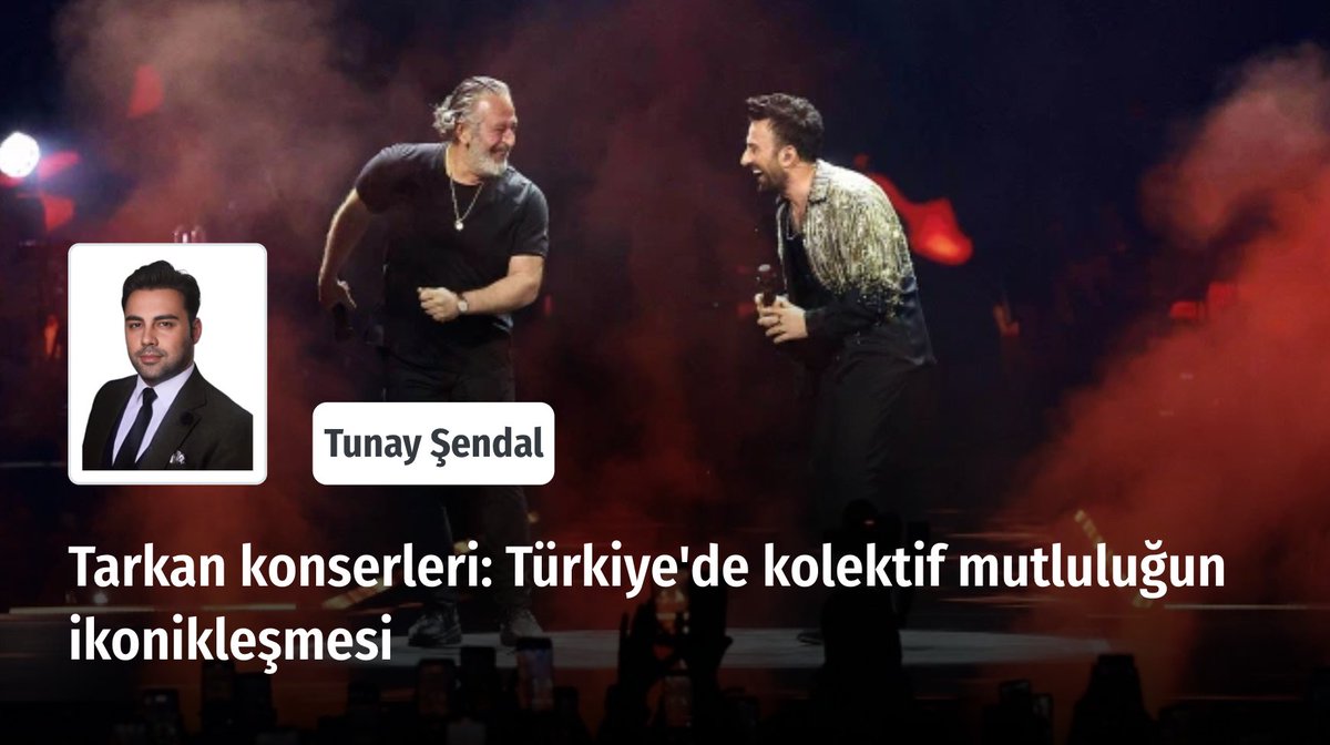 ❝ Tarkan konserleri, Türkiye'de toplumsal gerilimlerin ortasında, kolektif mutluluk ve rahatlama dinamiklerini somutlaştıran bir olgu olarak öne çıkmıştır. ❞

✍️ <a href="/TunaySendal/">Dr. Tunay Şendal</a> yazdı.

Okumak için ➡️ yeniarayis.com/yazi/tarkan-ko…