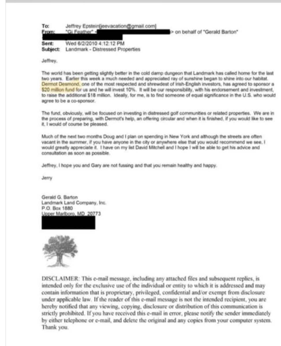 Garfle2006's tweet photo. @elonmusk Who is this guy dermott desmond giving funds to epstein pretty well known in scotland and owns a football club that is tarnished with cild abuse interesting https://t.co/YtQWQTDMHq