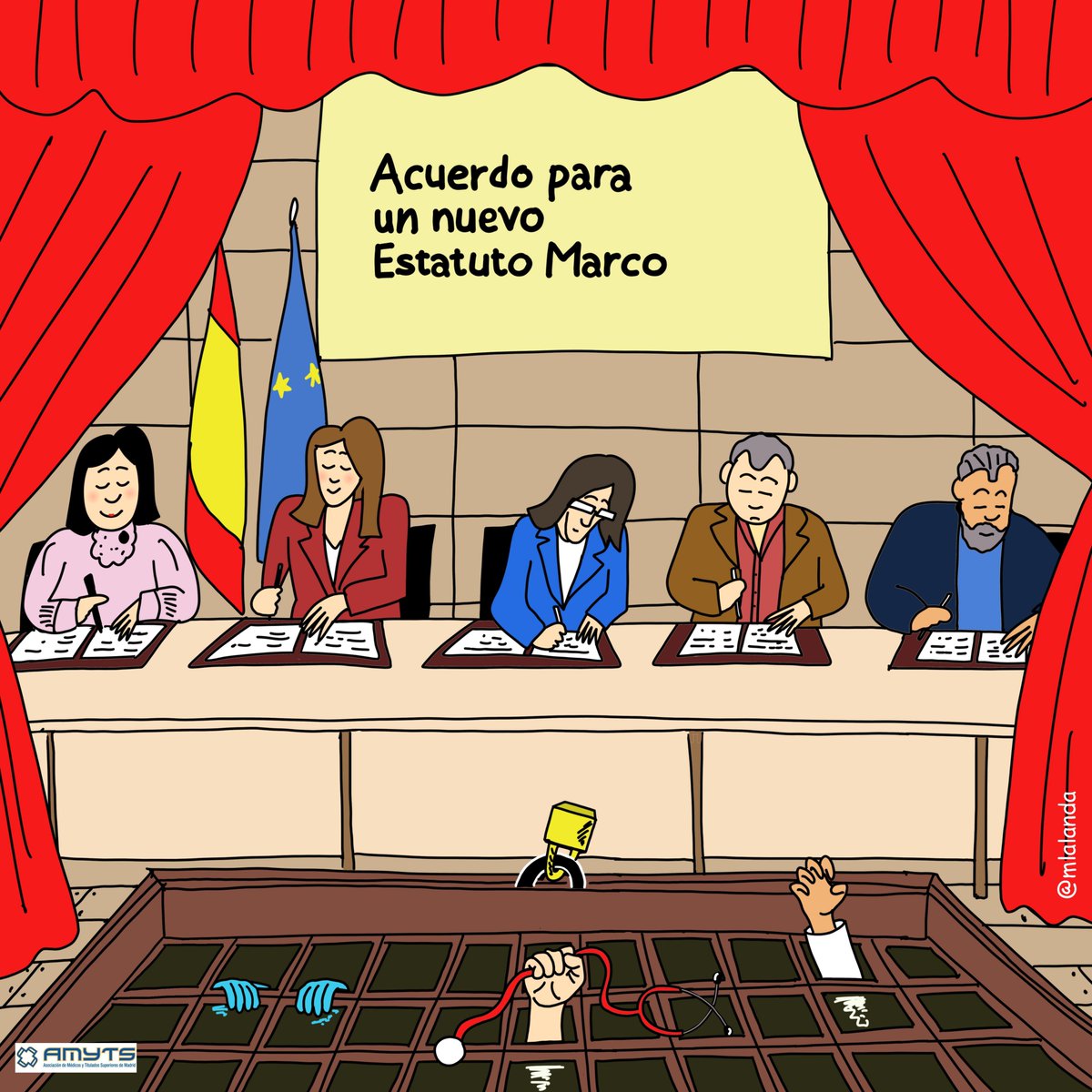 Bueno, pues llegó el día y la ministra <a href="/Monica_Garcia_G/">Mónica García</a> firmó el Estatuto Marco con los "sindicatos del ámbito sanitario".
En ese escenario altamente teatralizado faltaban los médicos, porque los médicos están mejor en las galeras, su lugar natural.
🧵
1