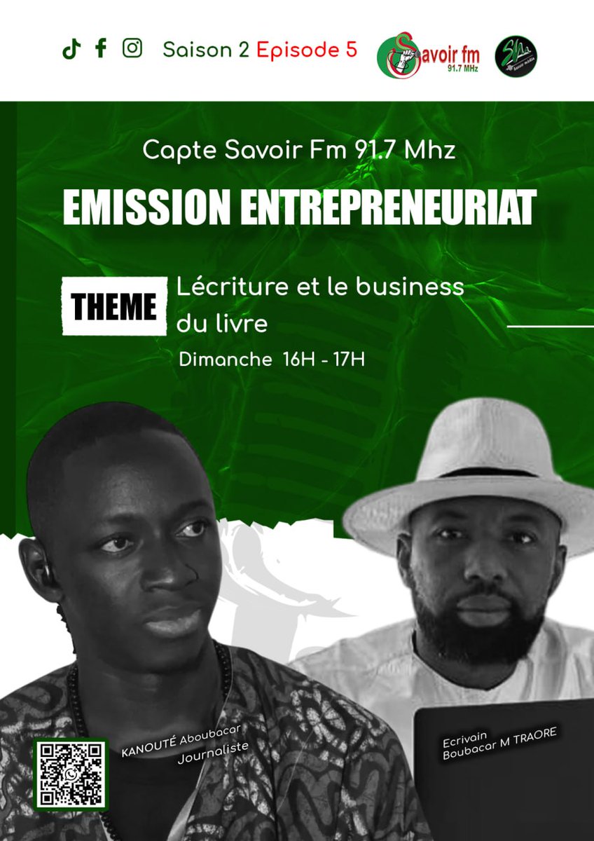 06BOUBA's tweet photo. Merci de suivre l'émission "entrepreneuriat" sur la radio du groupe Savoir Média 
#radio #Entrepreneur #book 
#business #Africa #livre https://t.co/ERBzQf0GQP