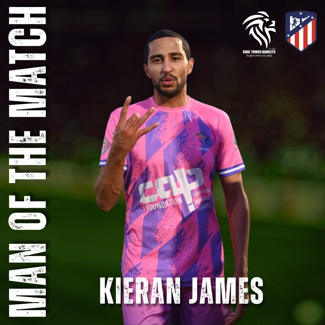 SoulTHFC's tweet photo. Yesterdayโs Man of the Match:
KIERAN JAMES ๐ฆ
A total menace for 90 minutes. Whether he was dragging defenders out of position or providing that clinical assist, he didnโt give them a moment's peace. ๐ค๐ฅ
#SoulTowerHamlets #MOTM #Matchday #KieranJames #COYS https://t.co/aFawA5w4kC