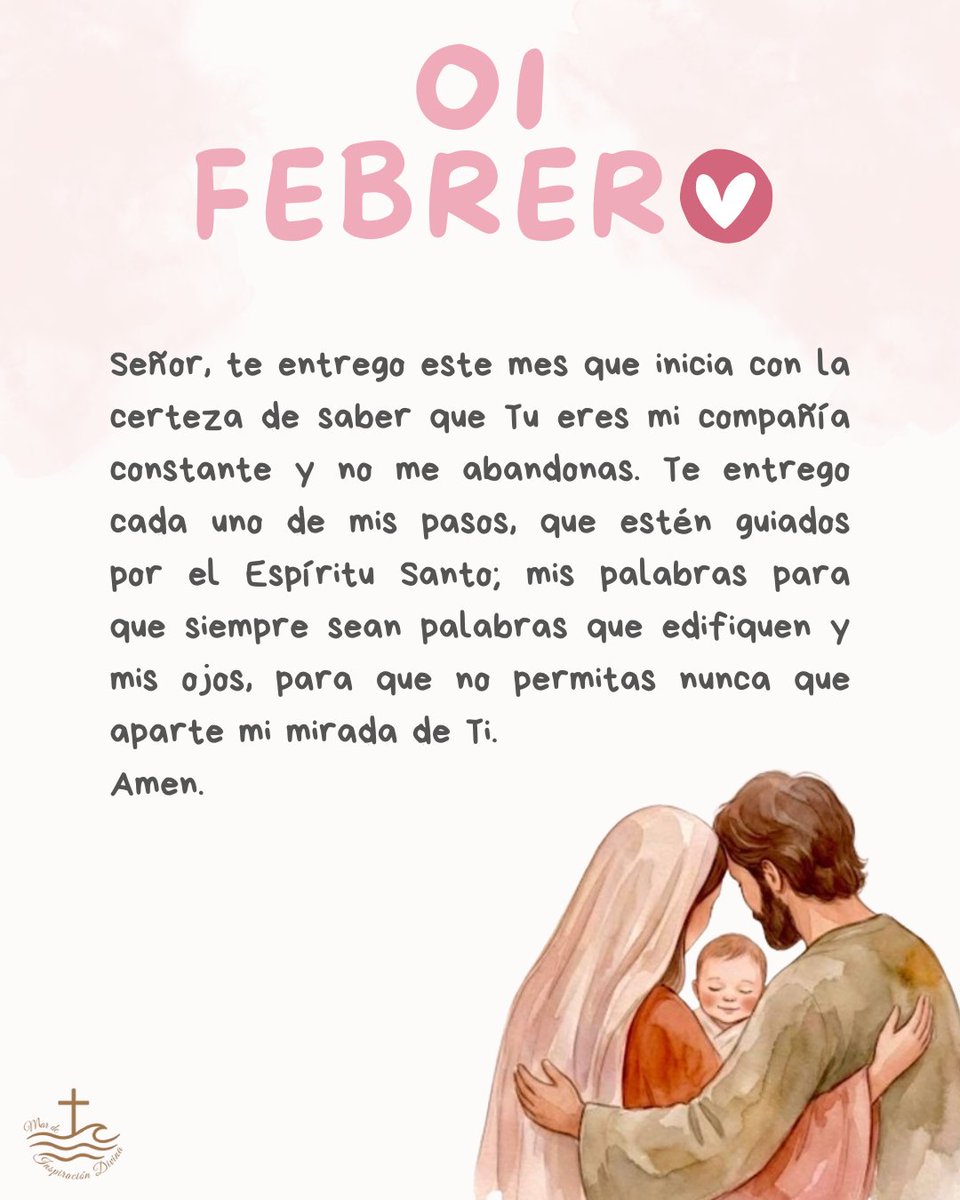 🌸BIENVENIDO FEBRERO🌸
Llegas envuelto en promesas nuevas y en la paz de saber que no camino sol@, que Dios va delante de mí. Te recibo con el corazón abierto, entregando mis días, mis palabras y mis silencios al cuidado del Señor.
Amén 🤍