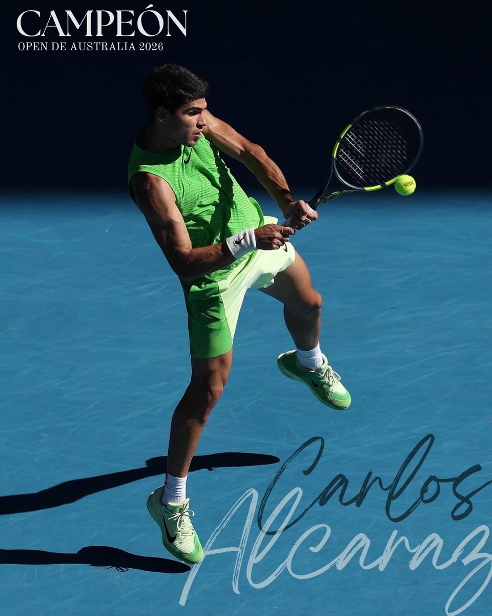 COE_es's tweet image. ✨𝐇𝐈𝐒𝐓𝐎𝐑𝐈𝐀 𝐃𝐄𝐋 𝐃𝐄𝐏𝐎𝐑𝐓𝐄. 𝐇𝐈𝐒𝐓𝐎𝐑𝐈𝐀 𝐃𝐄𝐋 𝐓𝐄𝐍𝐈𝐒.✨

𝑪𝒂𝒓𝒍𝒐𝒔 𝑨𝒍𝒄𝒂𝒓𝒂𝒛, campeón del #AO26 y tenista más joven de la historia en alcanzar los cuatro 𝑮𝒓𝒂𝒏𝒅 𝑺𝒍𝒂𝒎 🏆🎾

𝟏𝐱 #AusOpen 🇦🇺
𝟐𝐱 #RolandGarros 🇫🇷
𝟐𝐱 #Wimbledon 🇬🇧
𝟐𝐱…