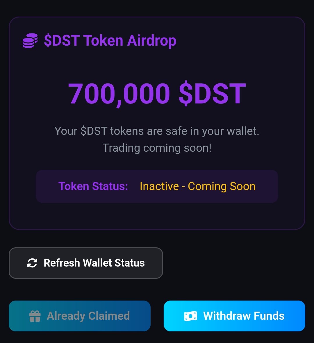 We are at 700 followers.
So we said it: if this post gets 200 replies, we will add an extra 200,000 $DST to every wallet below, plus a free $100  in $SOL reward.
Just like, retweet, and drop your Solana wallet.
We see 1K soon ❤️

We just minted but not live yet.
Wait for the CA.