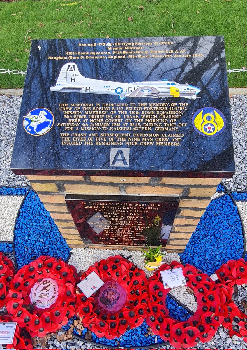 I took a few moments out of my day today to visit the Mission Mistress Memorial at Moreton Hall Community Centre, Bury St Edmunds. Close to the B17s crash site at Home Covert, the memorial commemorates tragic loss of the Mistress and her crew in January 1945.