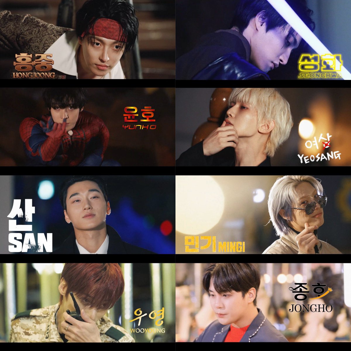 m0men1_s2's tweet image. 이번 돌박 캐릭터가 이렇게 되네 각자 드라마/영화 포스터 타이틀 폰트로 이름 적혀있고 그대로 착장도 맞춰서 입고 나옴

홍중 - 캐리비안의 해적
성화 - 스타워즈
윤호 - 스파이더맨
여상 - 스위트 홈
산 - 메이드 인 코리아
민기 - 모범택시
우영 - 태양의 후예
종호 - 상속자들
