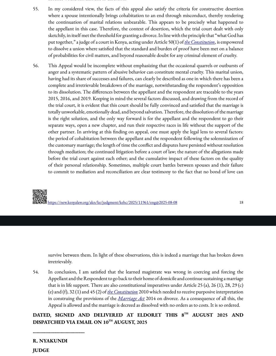 Thuranira_1's tweet image. “NO KISS, NO MARRIAGE!” The High Court has redefined cruelty in marriage. It’s not only about beatings, it includes emotional neglect, cold silence, denial of intimacy and living like strangers under one roof. A marriage without love, affection, and companionship is not a…