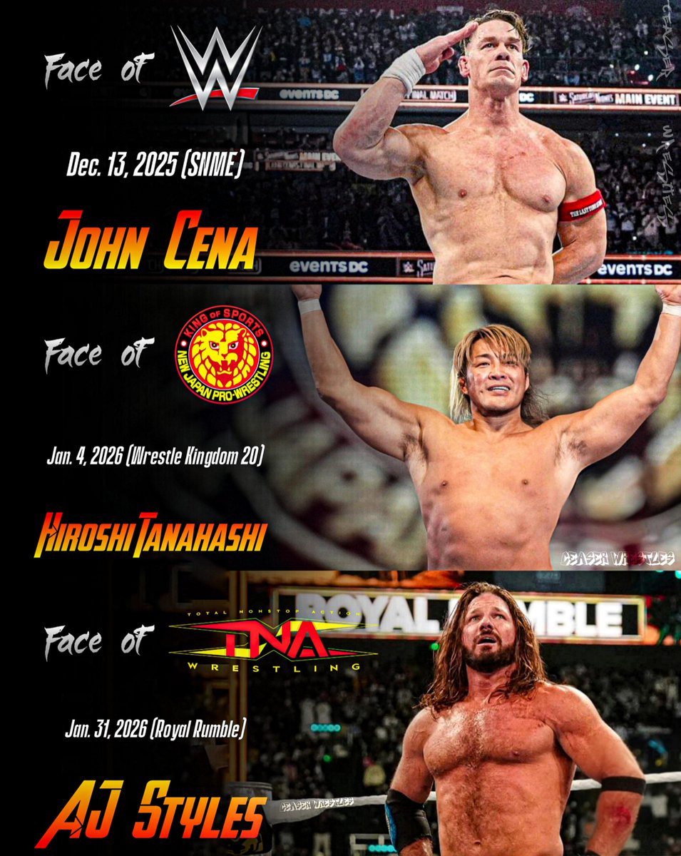 CeaserWrestles's tweet photo. John Cena, Hiroshi Tanahashi &amp; AJ Styles have retired from professional wrestling in less than two months of time span.

Faces of WWE • NJPW • TNA

END OF AN ERA. 🕊️🥲 https://t.co/kzy59pctVR