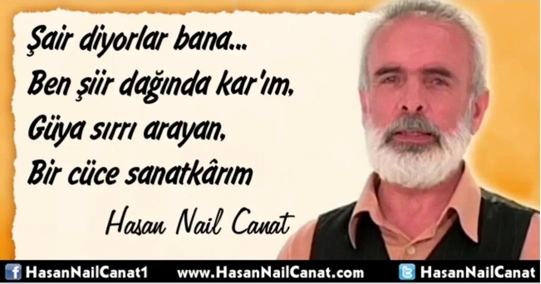 "Şair diyorlar bana...
Ben şiir dağında kar'ım"

Hasan Nail Canat'ın "Şiir ve Ben" şiiri
hasannailcanat.com/eserleri/hasan…